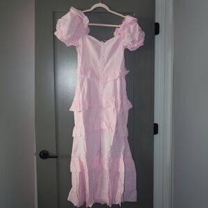 Mable Pink ruffle garden party maxi dress NWT